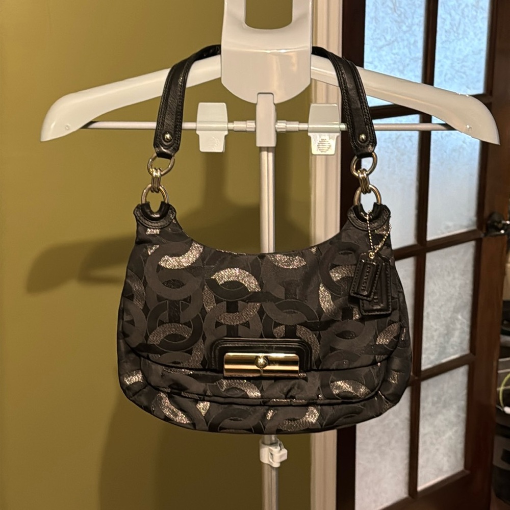 Coach Kristen signature embroidered shoulder bag Purse color black